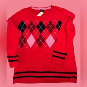 NWT Talbots Classic Red Argyle Sweater
